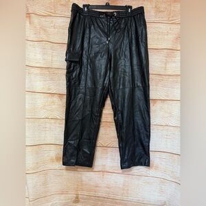 Calvin Klein Faux Leather‎ Pants Black Cargo Pockets Drawstring Plus Size 16